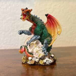 Green Glitter Dragon Figurine with Red-Yellow Wings